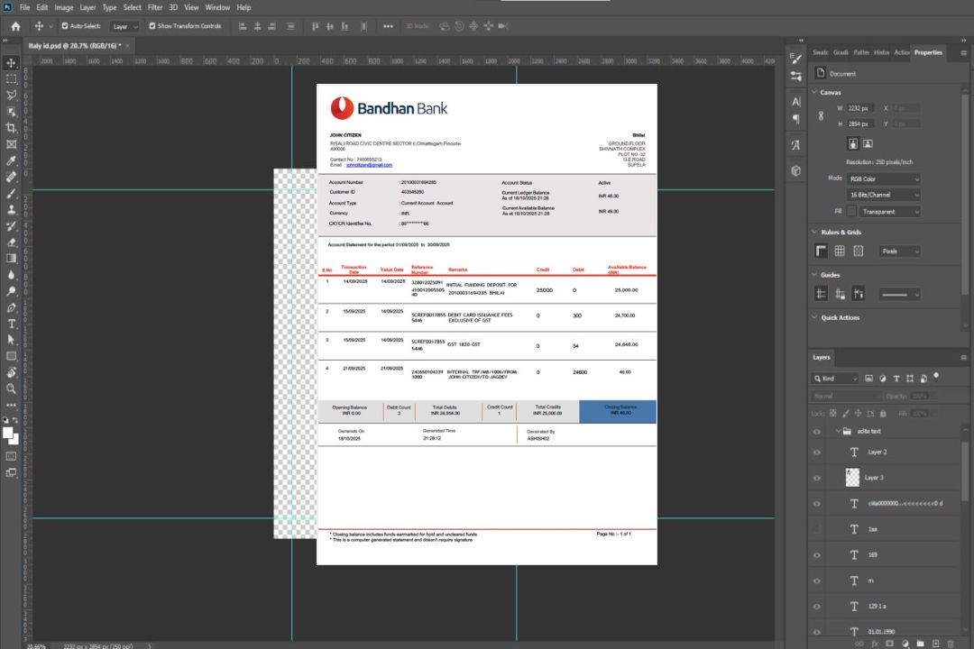 Modèle Word et PDF de relevé de compte de la Bandhan Bank en Inde template Modèle Word et PDF de relevé de compte de la Bandhan Bank en Inde template